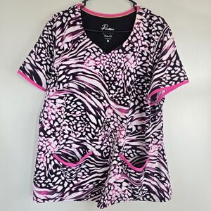 HEALING HANDS Women Top Premiere  Stretch Colored Sz. 2X‎ Floral Pockets.A84